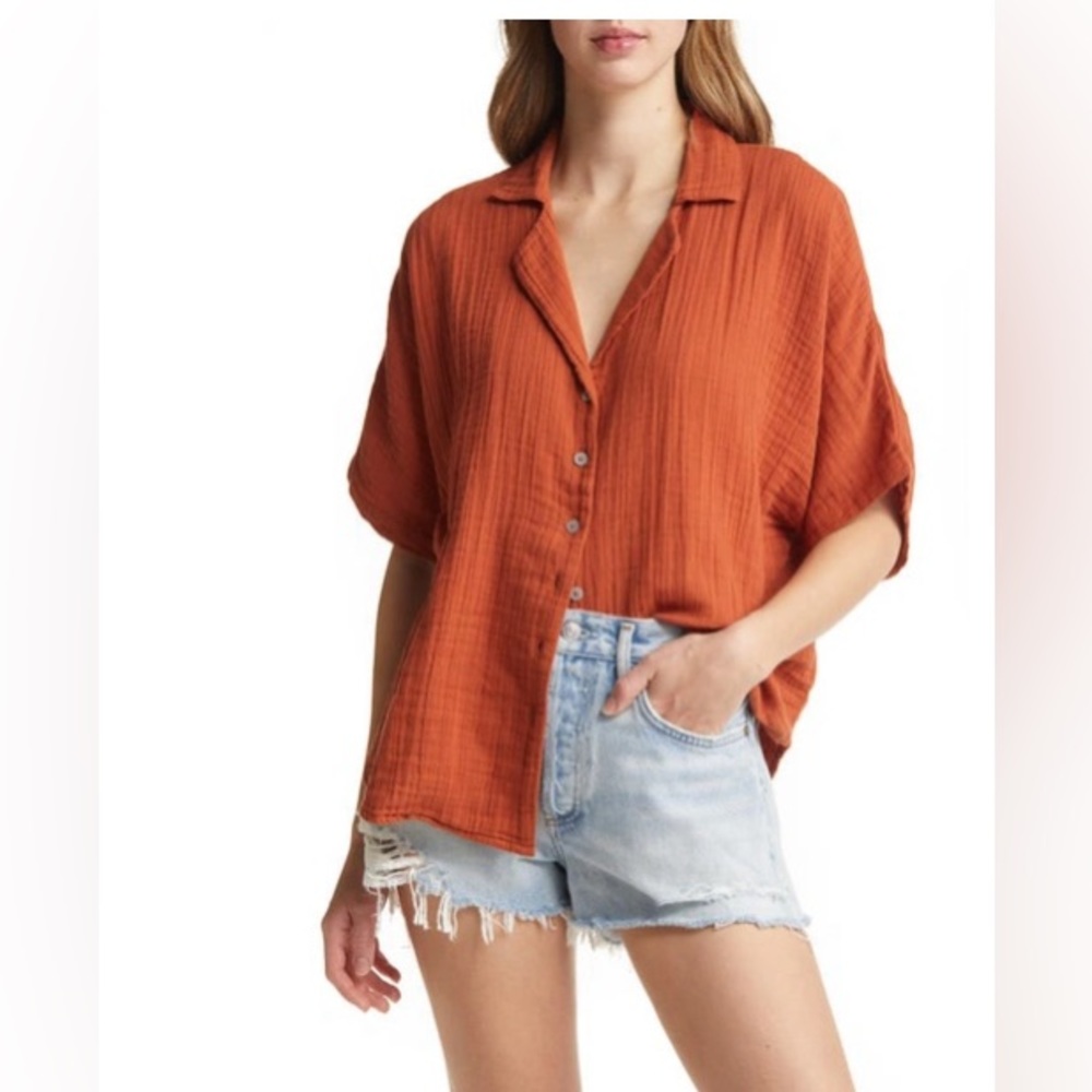 Madewell Orange Rip Curl Surf Button Up top